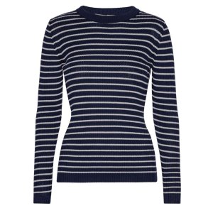 Grobund - Hanna rib bluse - Mrkebl med striber