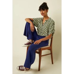 King Louie - Border Palazzo Cropped Pants - Beacon Blue-MAMELUKKEN