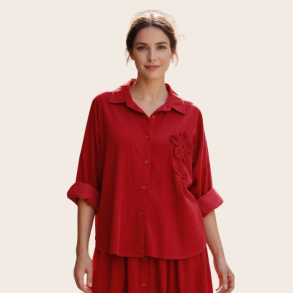 Babyfl�jl - Skjorte m. h�klet bloms - Vinr�d