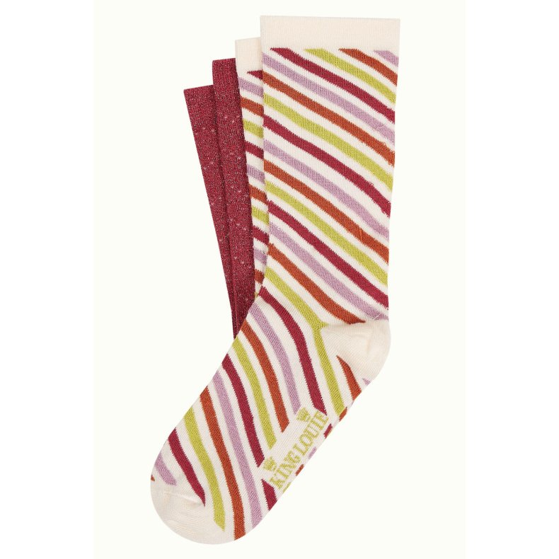 King Louie - Socks 2-Pack Cassava Stripe - Cherise Red