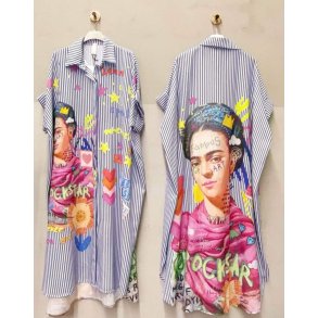 Oversize Skjortekjole - Frida Kahlo / Gule stjerner
