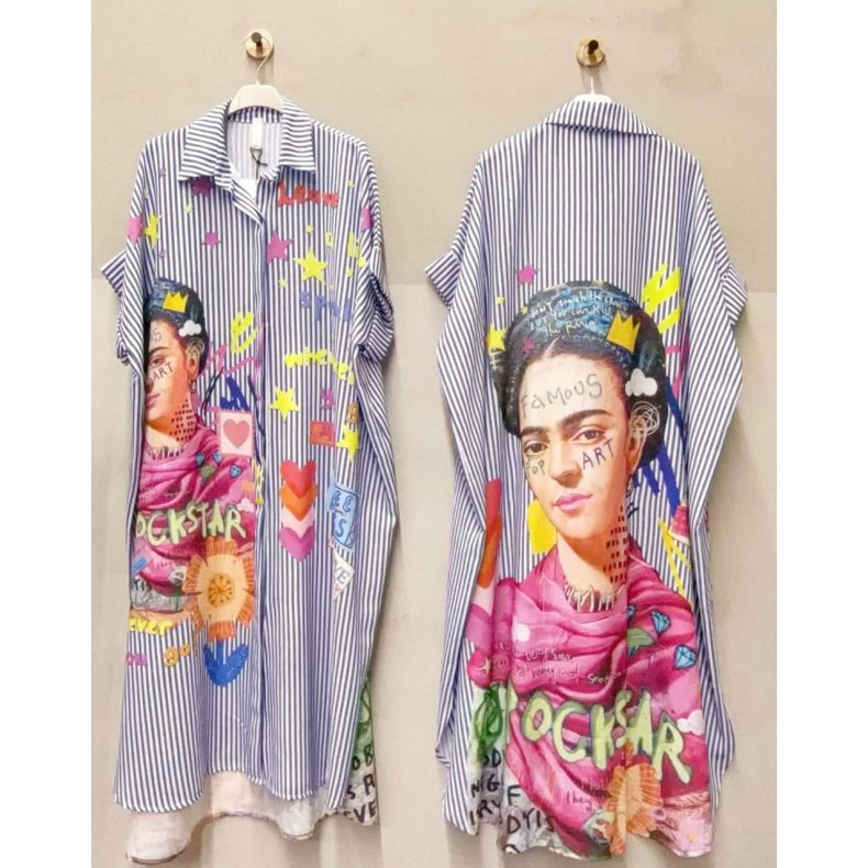 Oversize Skjortekjole - Frida Kahlo / Gule stjerner