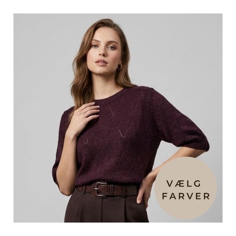 M�nsteret Mohair Strik - Kort �rmet - V�lg Farve