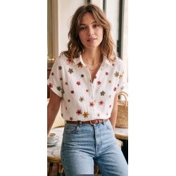 Musselin Skjorte - Kort �rme - Multi blomst