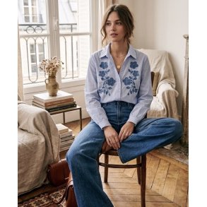 Bl� Bomuld m. broderi