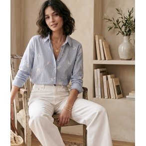 Bl� stribet m. broderi