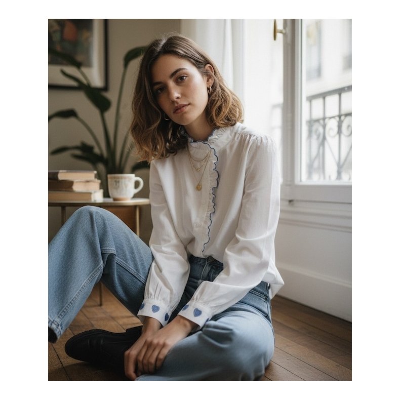 Bl� Bomuld m. b�lge krave