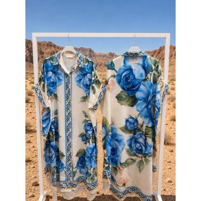 Oversize Skjortekjole - Bl� blomster