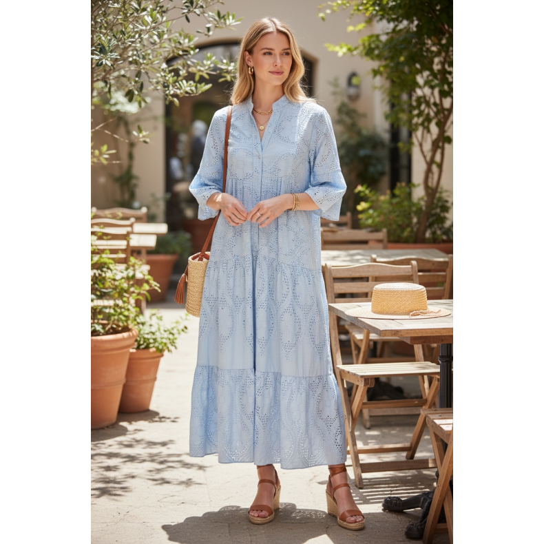 Penny Kjole - Broderi Anglaise - Sky bue