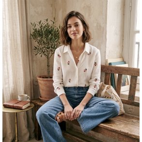 Bomuldsskjorte - R�d og Rosa blomster