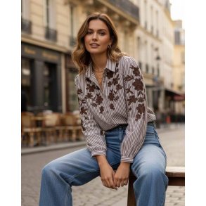 Bomuldskjorte - Brun broderi