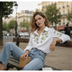 Bomuldsskjorte - Gr�n Broderi