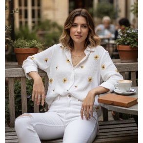 Bomuldsskjorte - Gul blomst