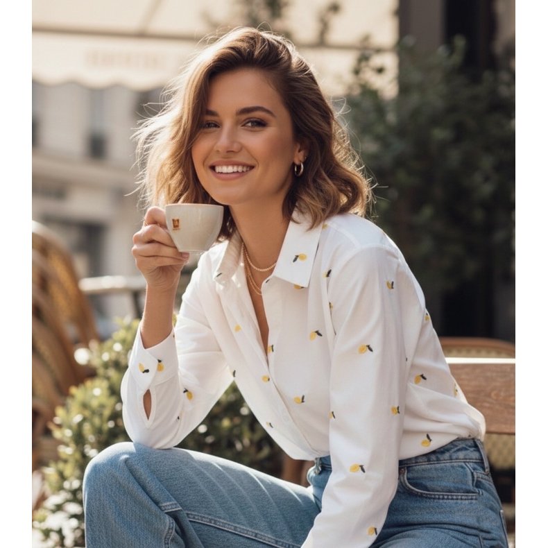 Bomulds Skjorte - Citron broderi