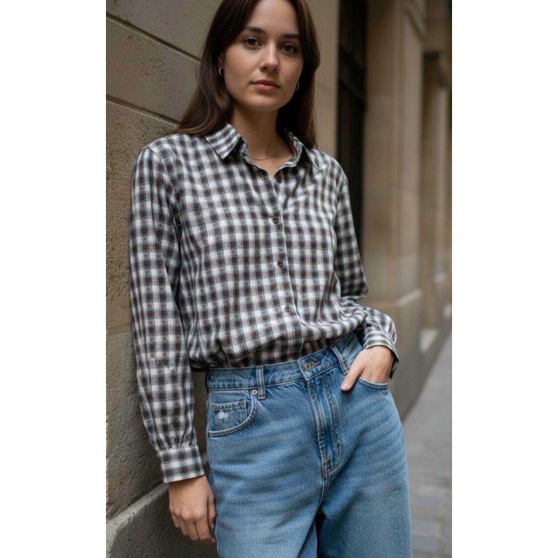 Bomuldskjorte - Brune tern m. mnster