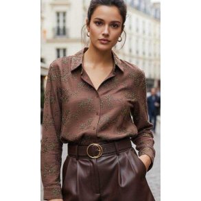 Skjorte med broderi - Brun