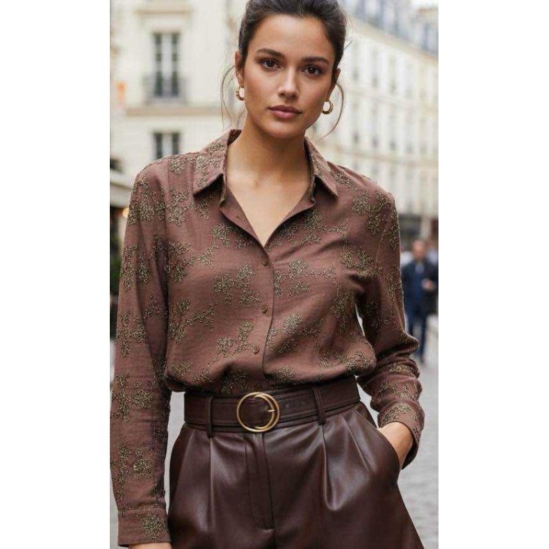 Skjorte med broderi - Brun