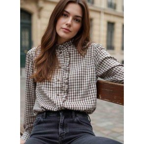 Bomuldskjorte - Brune tern og fl�se