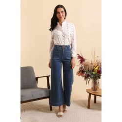 Bomuldsskjorte - Rde broderi blomster