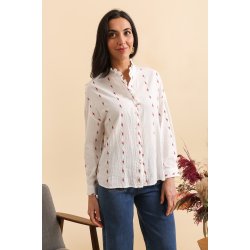 Bomuldsskjorte - Rde broderi blomster