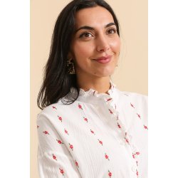 Bomuldsskjorte - Rde broderi blomster