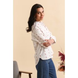 Bomuldsskjorte - Rde broderi blomster