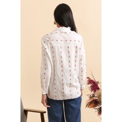 Bomuldsskjorte - Rde broderi blomster