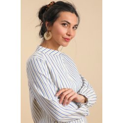 Bomuldsskjorte - Kina Krave - Bl / hvid strib