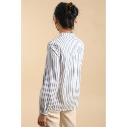 Bomuldsskjorte - Kina Krave - Bl / hvid strib