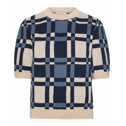 Grobund - Alva Strik Bluse - Bl / rhvid Tern 