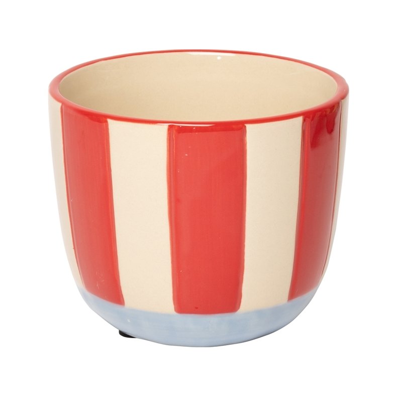 Urtepotte m/striber - R�d/ Lys bl�