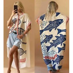 Oversize Skjortekjole - Bl� Fisk