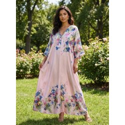 Lang maxikjole med blomster - Rosa