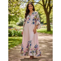 Lang maxikjole med blomster - Rosa