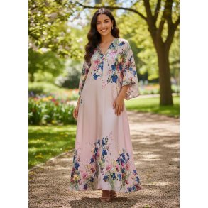 Lang maxikjole med blomster - Rosa