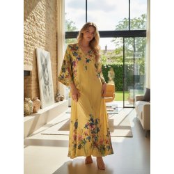 Lang maxikjole med blomster - Gul