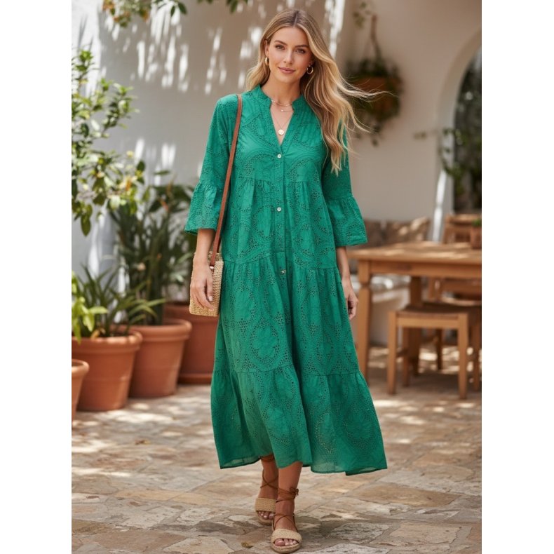 Penny Kjole - Broderi Anglaise - Gr�n