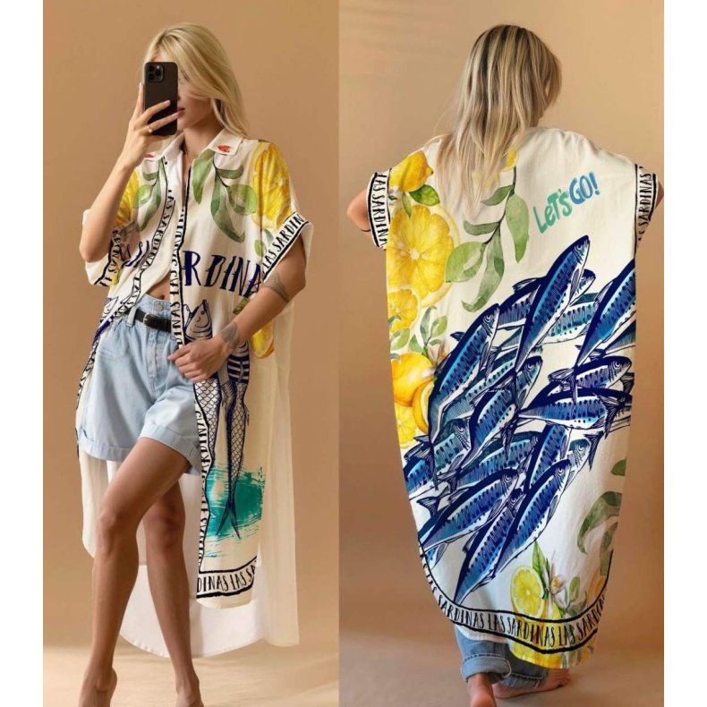 Bl� sardin - Oversize Skjortekjole Levering ca. 19 juni
