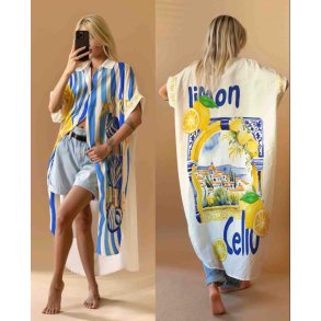  Oversize Skjortekjole - Bl� strib Lemon