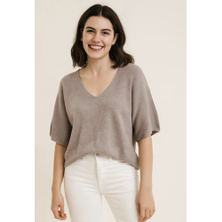 Kort strik V-hals - Vlg Farve