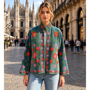 Suzani-broderier - Jakke Aqua