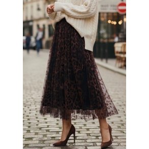 Tyl Nederdel - Leopard M�nster - Brun