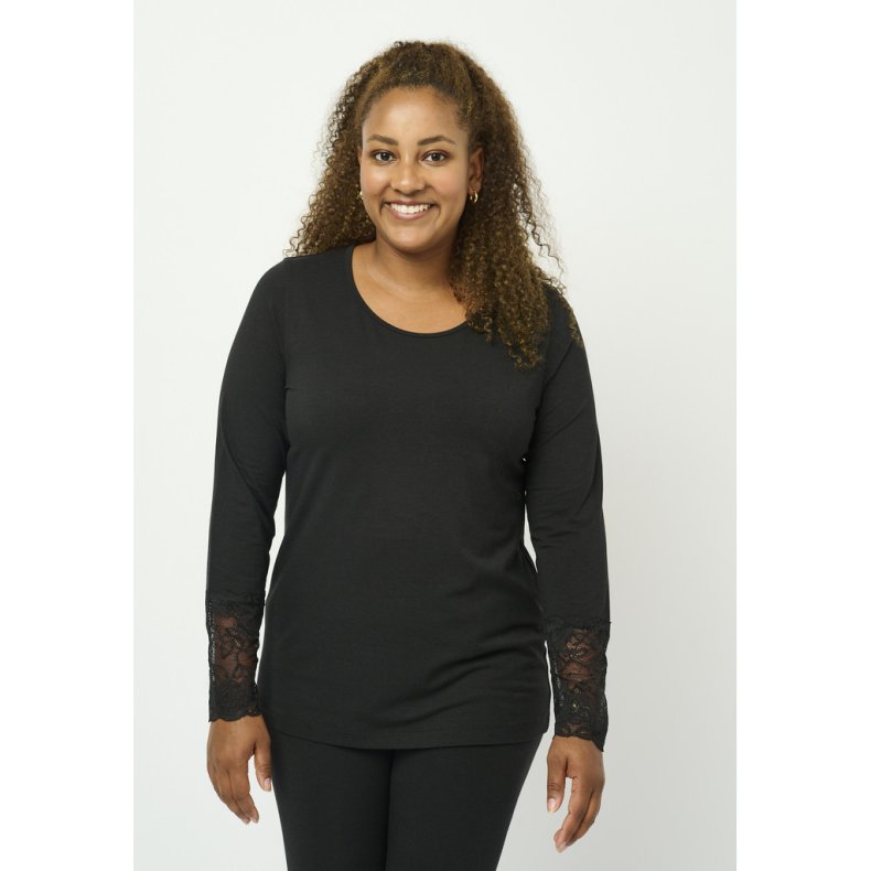 Pont Neuf - Irene Bluse med blonde kant - Sort