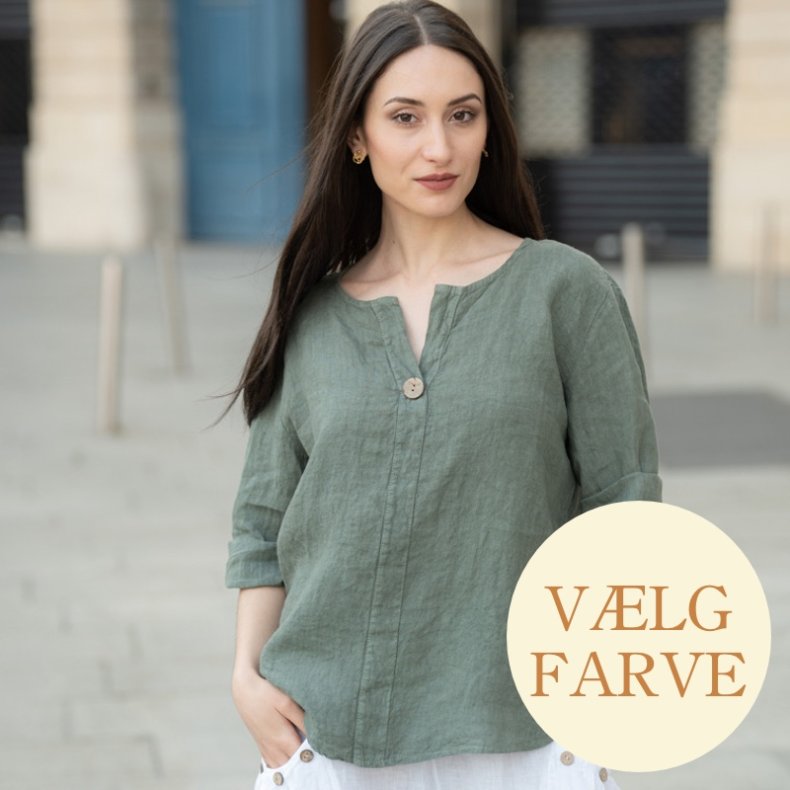 Hrbluse m. knap - Vlg farve