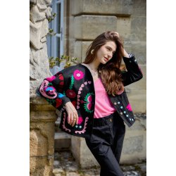 Broderet Jakke - Farvet M�nster - Sort