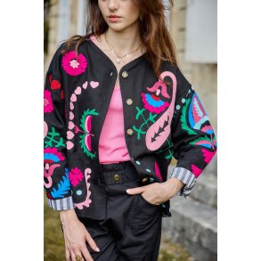 Broderet Jakke - Farvet M�nster - Sort