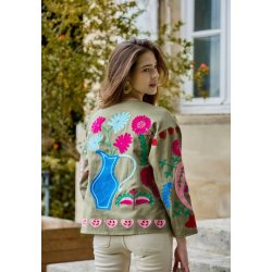 Broderet Jakke - Farverigt blomster mnster