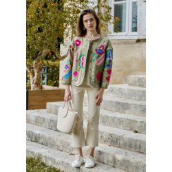 Broderet Jakke - Farverigt blomster mnster