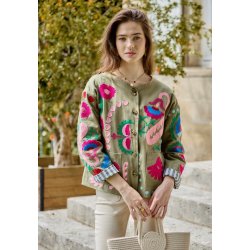 Broderet Jakke - Farverigt blomster mnster