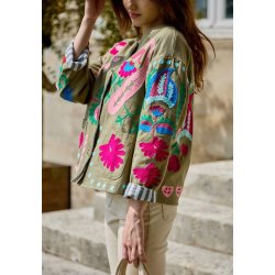 Broderet Jakke - Farverigt blomster mnster